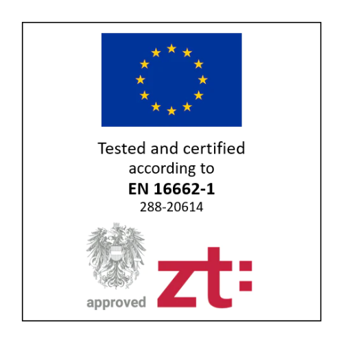 Logo SnowGecko is tested and certified by European Standard EN16662-1