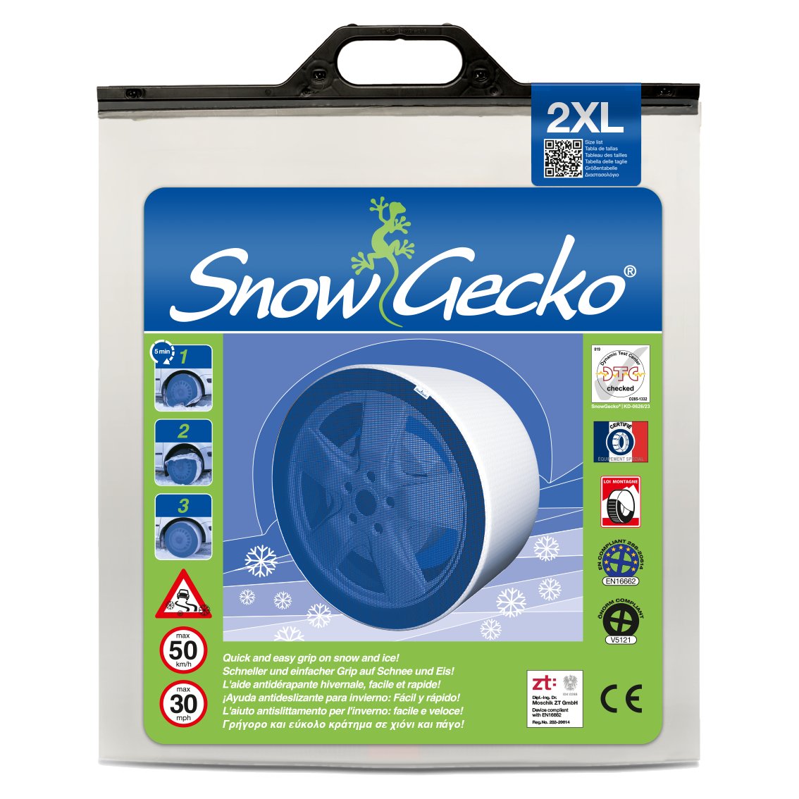 Front side of SnowGecko product packaging (bag) 2XL