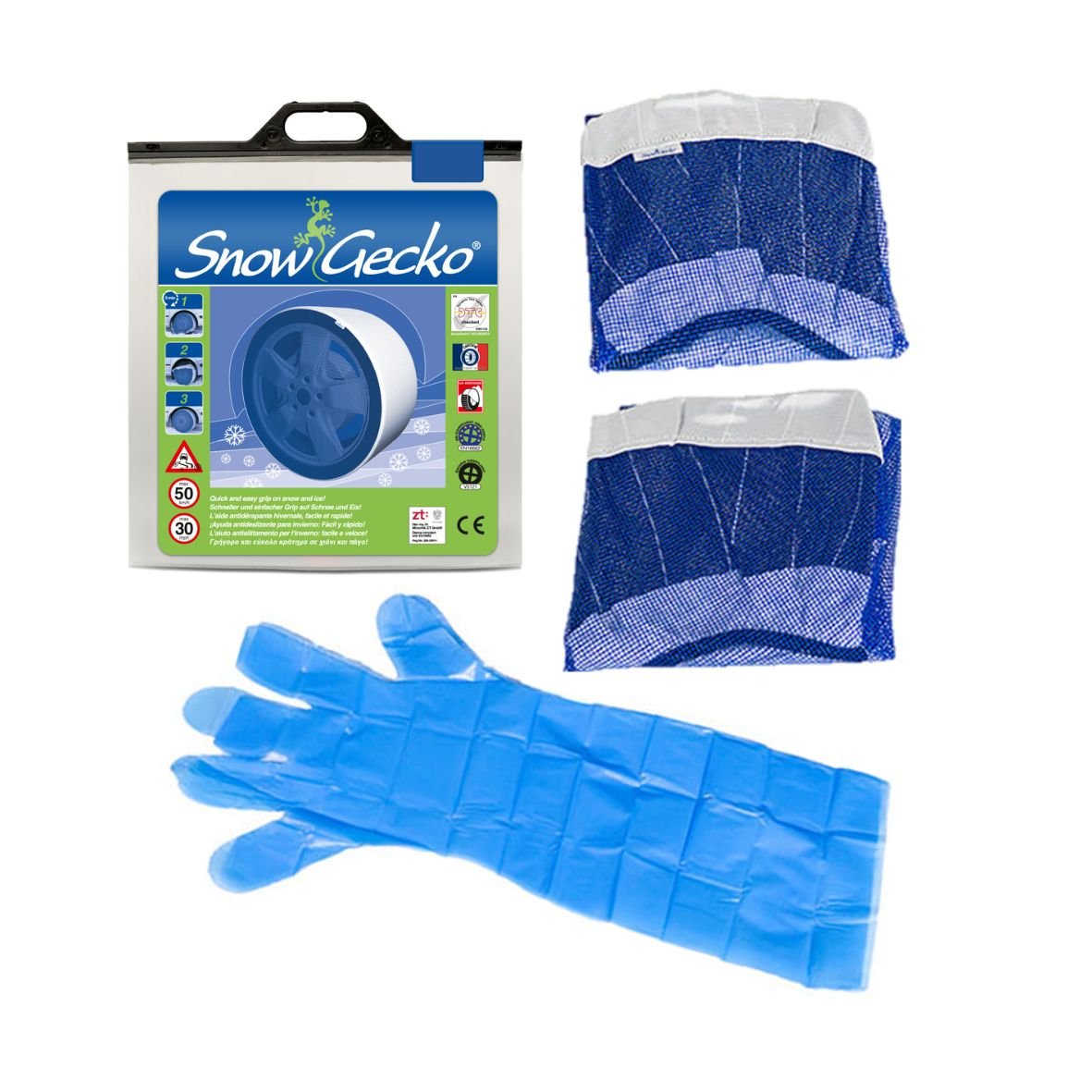 SnowGecko L/XL bag includes a pair of tire socks and gloves